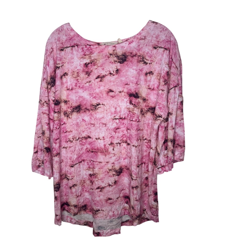 Soft Surroundings Tie‎ Dye Print 3/4 Sleeve Top Women's Medium Pink